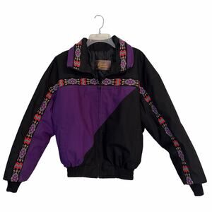David James Vintage Western Aztec Santa Fe Quilted Lining Jacket Purple Black L